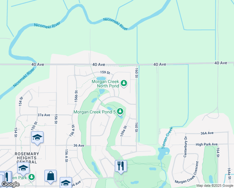 map of restaurants, bars, coffee shops, grocery stores, and more near 15919 Devonshire Drive in Surrey