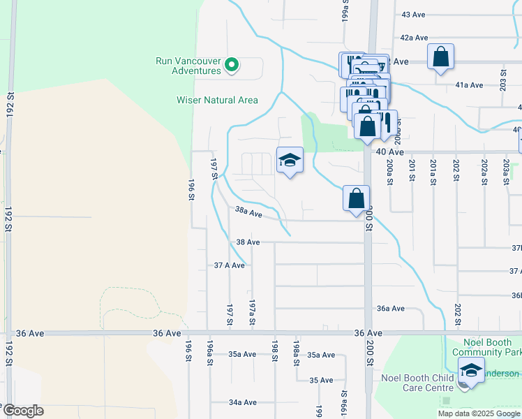 map of restaurants, bars, coffee shops, grocery stores, and more near 19769 38A Avenue in Langley