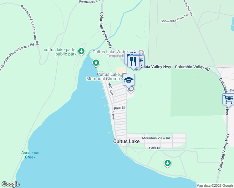 map of restaurants, bars, coffee shops, grocery stores, and more near 311 Spruce Street in Cultus Lake