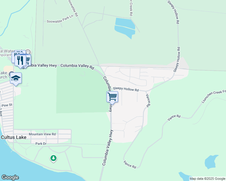 map of restaurants, bars, coffee shops, grocery stores, and more near 45618 Sleepy Hollow Road in Cultus Lake