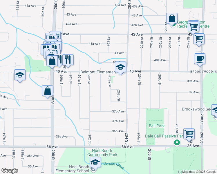 map of restaurants, bars, coffee shops, grocery stores, and more near 3921 203A Street in Langley