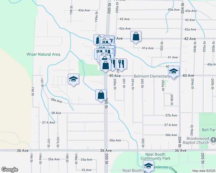 map of restaurants, bars, coffee shops, grocery stores, and more near 3946 200 Street in Langley