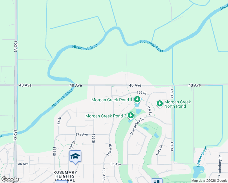 map of restaurants, bars, coffee shops, grocery stores, and more near 3970 156B Street in Surrey