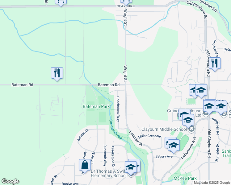 map of restaurants, bars, coffee shops, grocery stores, and more near 3963 Coachstone Way in Abbotsford