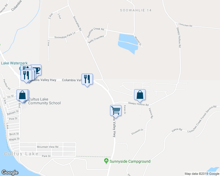 map of restaurants, bars, coffee shops, grocery stores, and more near 3942 Columbia Valley Road in Chilliwack