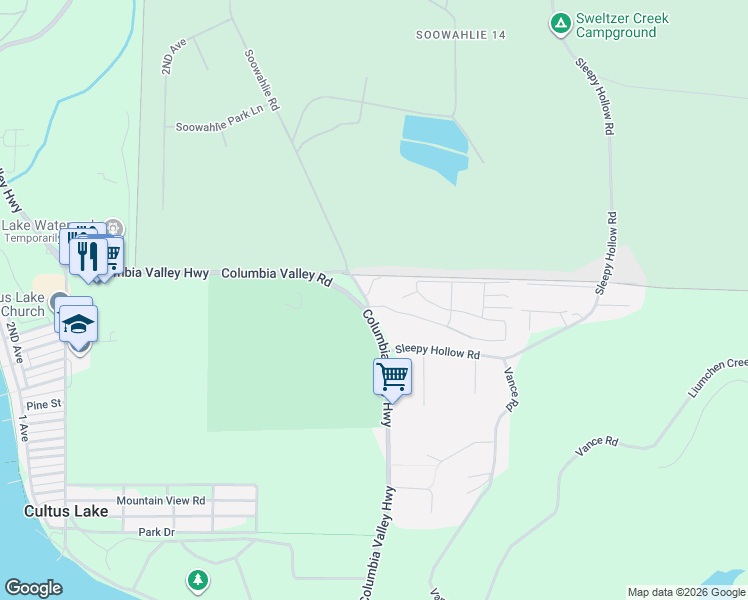 map of restaurants, bars, coffee shops, grocery stores, and more near 3958 Leavens Road in Cultus Lake