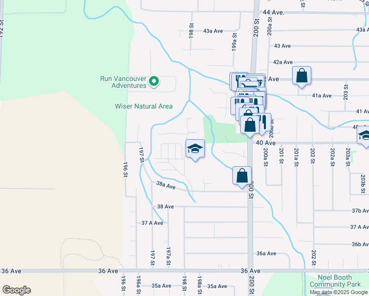 map of restaurants, bars, coffee shops, grocery stores, and more near 3931 198 Street in Langley