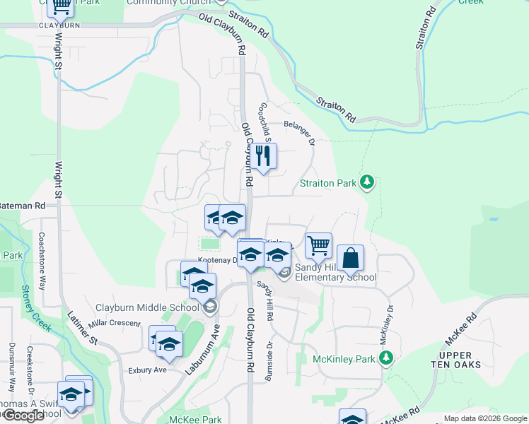 map of restaurants, bars, coffee shops, grocery stores, and more near 3911 Waterton Crescent in Abbotsford