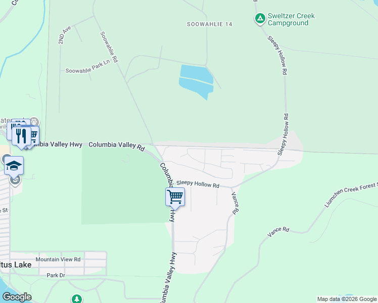 map of restaurants, bars, coffee shops, grocery stores, and more near 3942 Columbia Valley Road in Cultus Lake