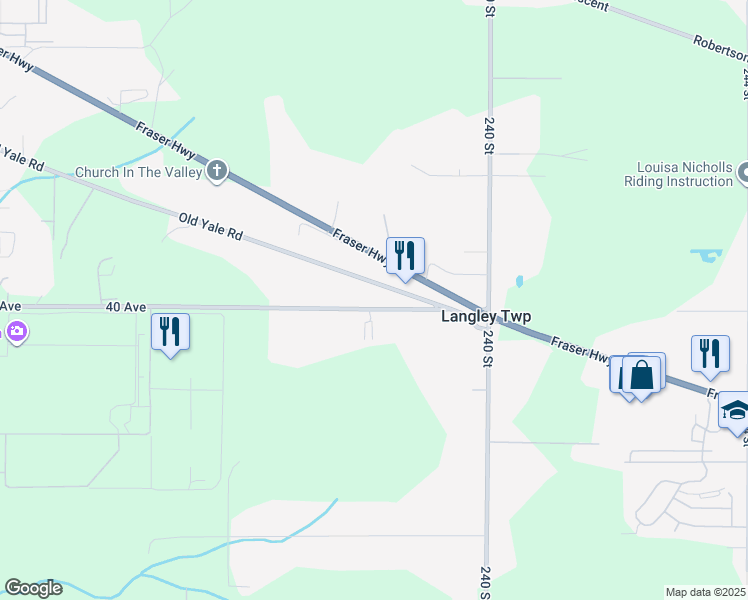 map of restaurants, bars, coffee shops, grocery stores, and more near 23842 Old Yale Road in Langley Township