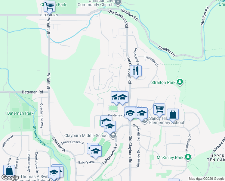 map of restaurants, bars, coffee shops, grocery stores, and more near 35133 Christina Place in Abbotsford