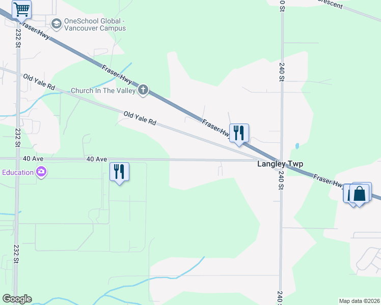 map of restaurants, bars, coffee shops, grocery stores, and more near 23717 40 Avenue in Langley Township