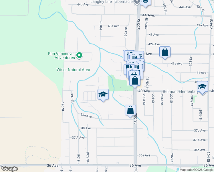map of restaurants, bars, coffee shops, grocery stores, and more near 19824 40A Avenue in Langley