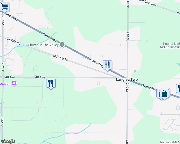 map of restaurants, bars, coffee shops, grocery stores, and more near 23762 Old Yale Road in Langley Township