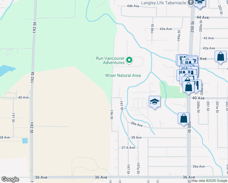 map of restaurants, bars, coffee shops, grocery stores, and more near 4036 196 Street in Langley