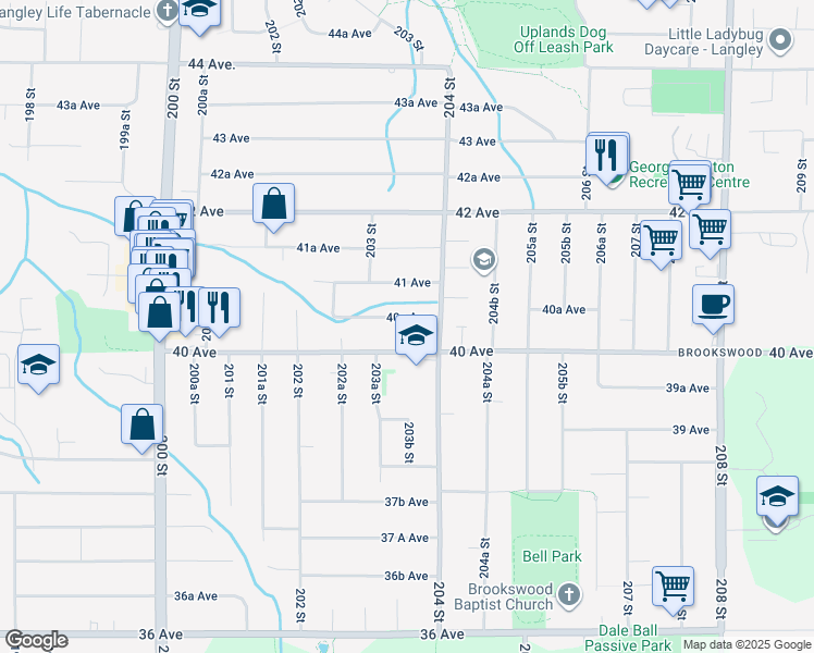 map of restaurants, bars, coffee shops, grocery stores, and more near 20364 40A Avenue in Langley Township