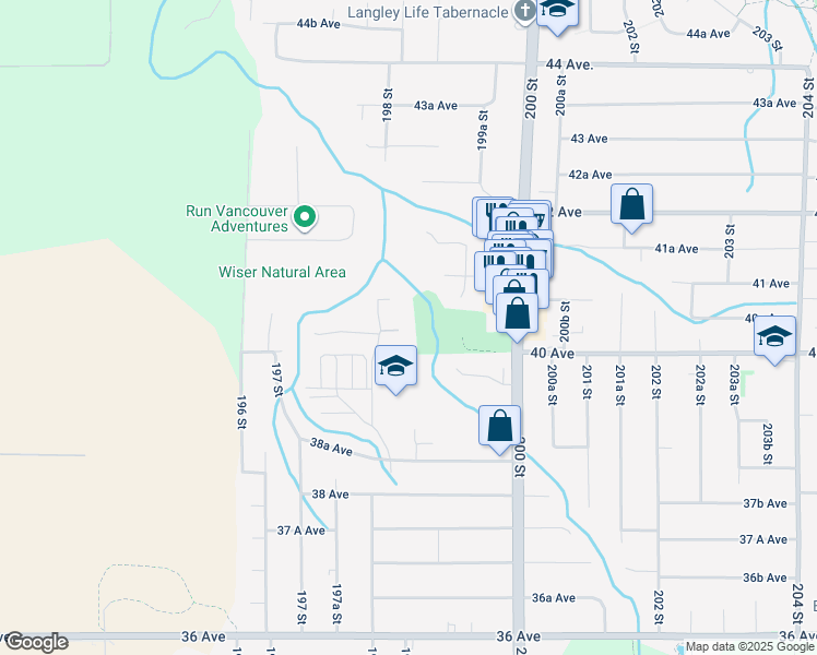 map of restaurants, bars, coffee shops, grocery stores, and more near 19823 40A Avenue in Langley