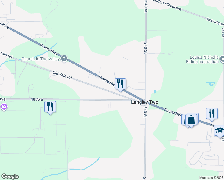 map of restaurants, bars, coffee shops, grocery stores, and more near 23809 Old Yale Road in Langley Township
