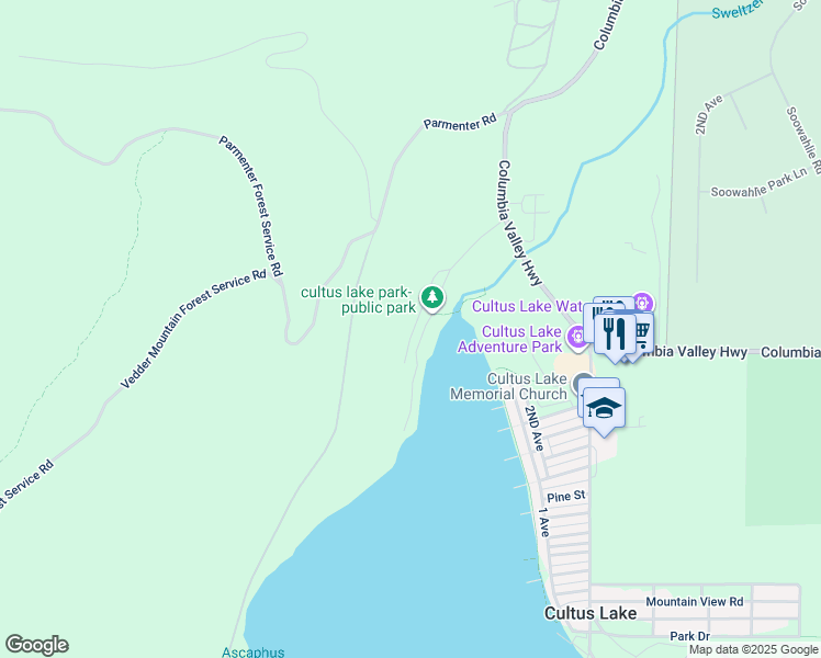 map of restaurants, bars, coffee shops, grocery stores, and more near 312 Munroe Avenue in Cultus Lake