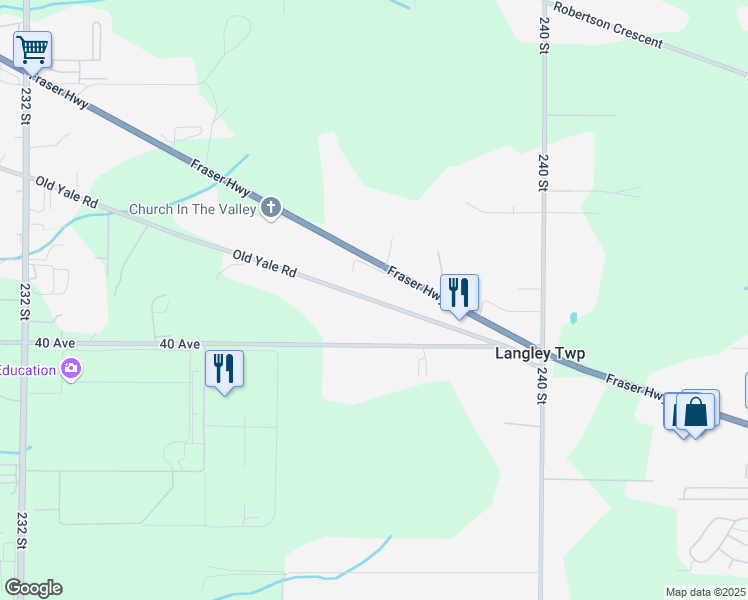 map of restaurants, bars, coffee shops, grocery stores, and more near 23726 Old Yale Road in Langley