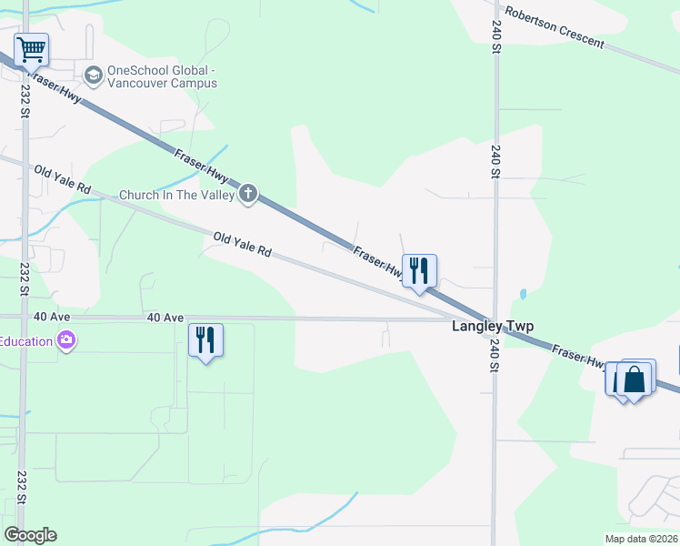 map of restaurants, bars, coffee shops, grocery stores, and more near 23726 Old Yale Road in Langley