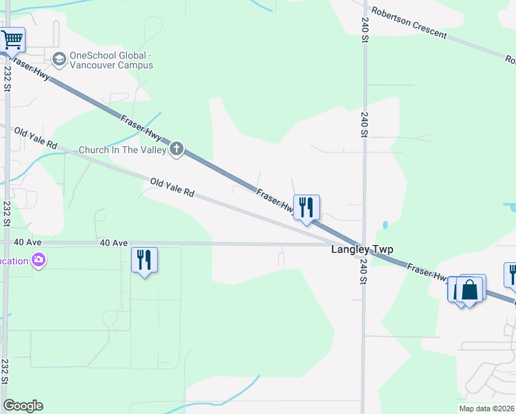 map of restaurants, bars, coffee shops, grocery stores, and more near 23726 Old Yale Road in Langley