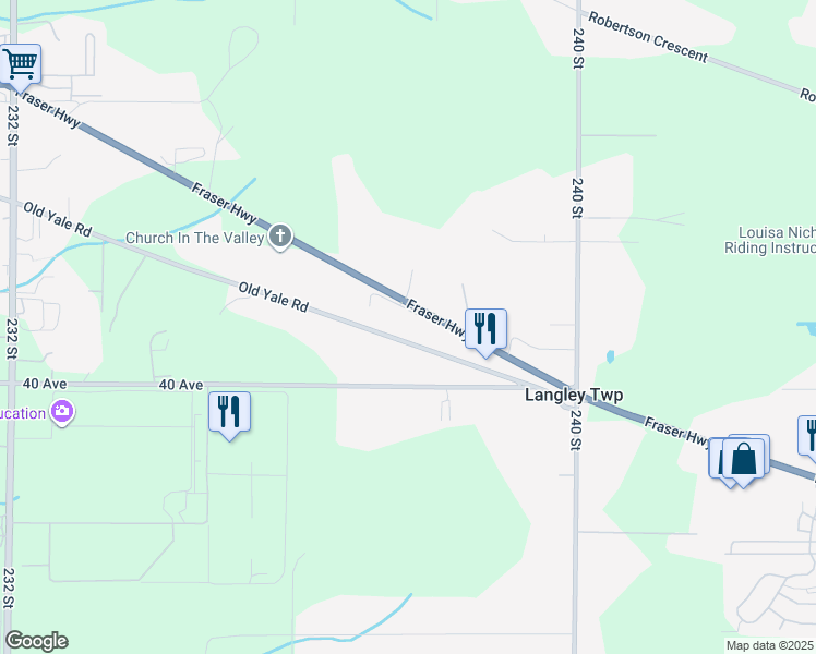 map of restaurants, bars, coffee shops, grocery stores, and more near 23747 Old Yale Road in Langley Township