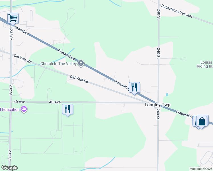 map of restaurants, bars, coffee shops, grocery stores, and more near 23731 Old Yale Road in Langley Township