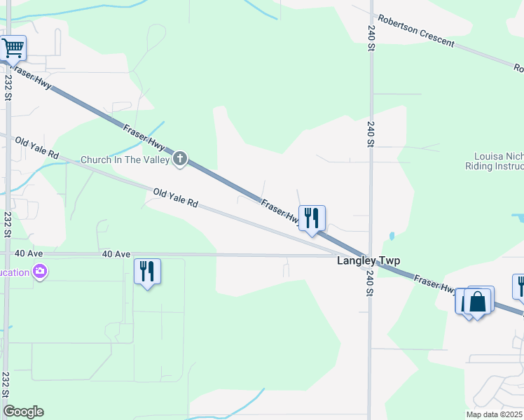 map of restaurants, bars, coffee shops, grocery stores, and more near 23768 Fraser Highway in Langley