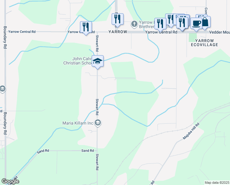 map of restaurants, bars, coffee shops, grocery stores, and more near 4120 Stewart Road in Chilliwack
