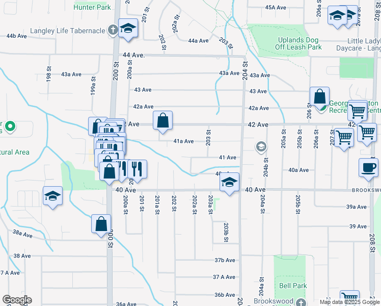 map of restaurants, bars, coffee shops, grocery stores, and more near 20239 41 Avenue in Langley