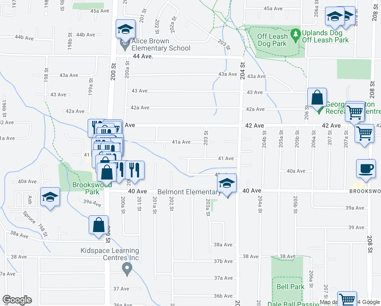 map of restaurants, bars, coffee shops, grocery stores, and more near 20261 41 Avenue in Langley City