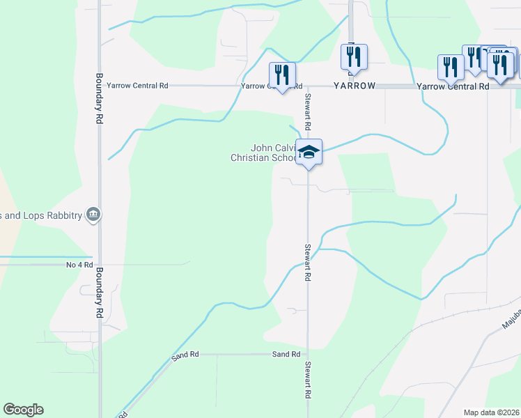 map of restaurants, bars, coffee shops, grocery stores, and more near 4145 Stewart Road in Chilliwack