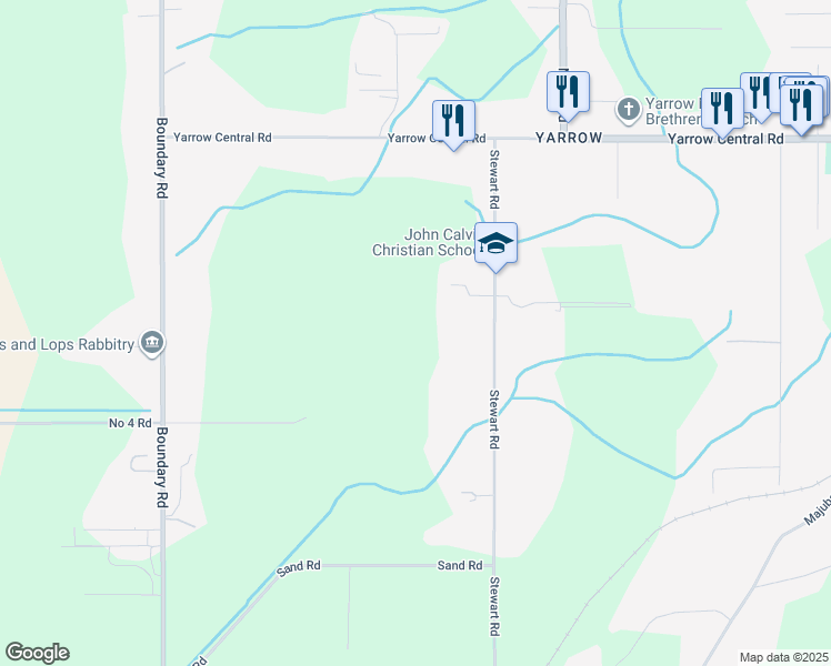 map of restaurants, bars, coffee shops, grocery stores, and more near 4165 Stewart Road in Chilliwack