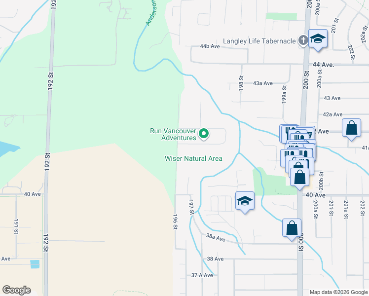 map of restaurants, bars, coffee shops, grocery stores, and more near 19618 41A Avenue in Langley