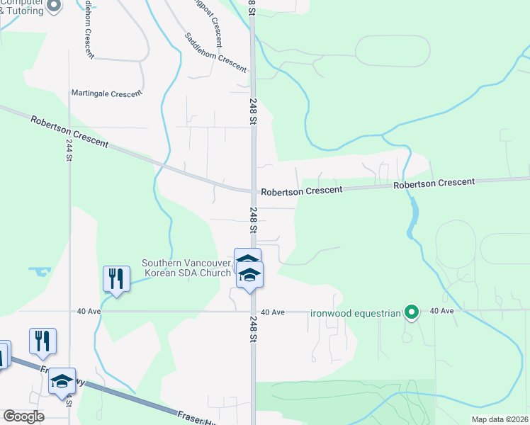 map of restaurants, bars, coffee shops, grocery stores, and more near 4216 248 Street in Langley
