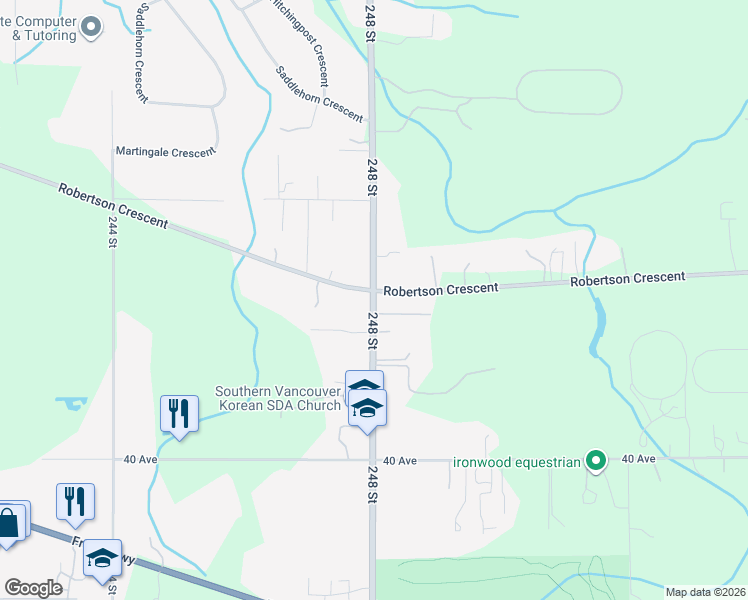 map of restaurants, bars, coffee shops, grocery stores, and more near 4216 248 Street in Langley