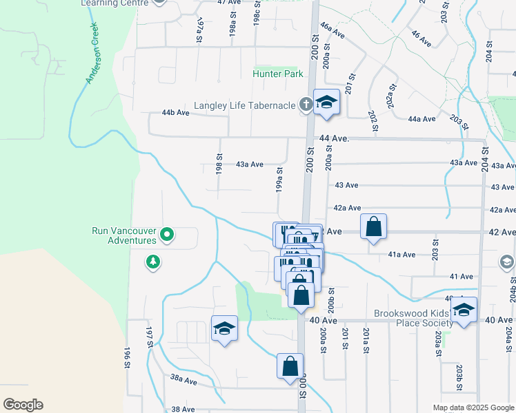 map of restaurants, bars, coffee shops, grocery stores, and more near 19889 42A Avenue in Langley City