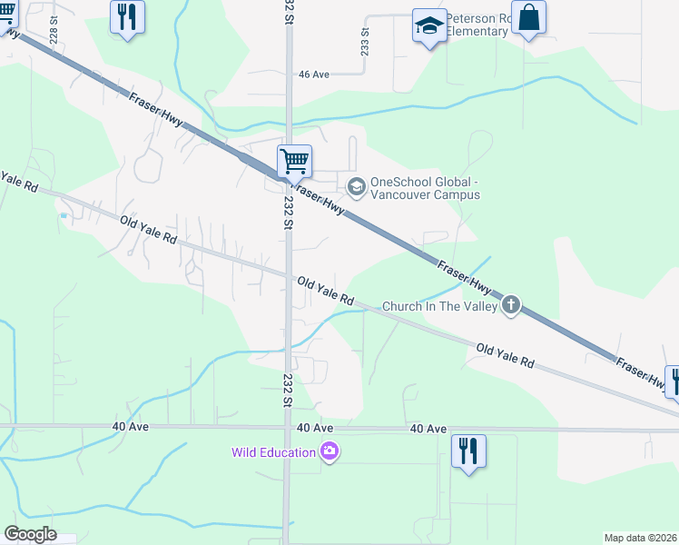 map of restaurants, bars, coffee shops, grocery stores, and more near 23360 Fraser Highway in Langley