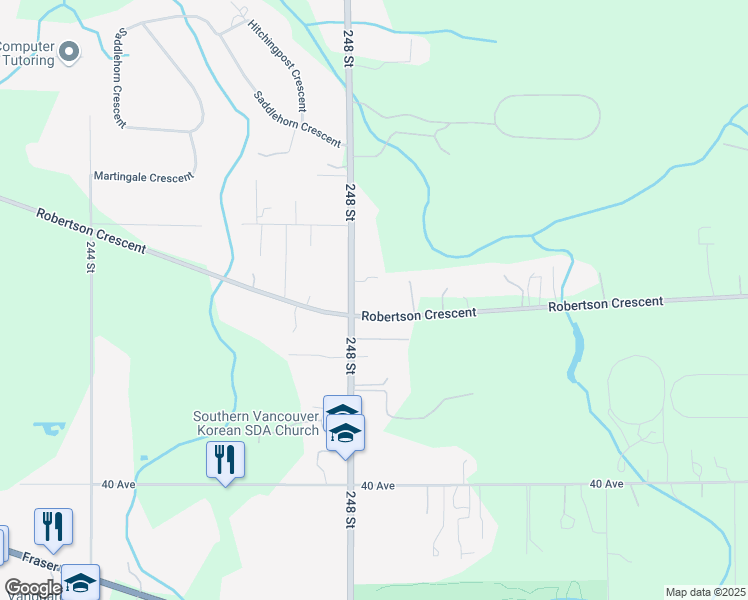 map of restaurants, bars, coffee shops, grocery stores, and more near 24833 Robertson Crescent in Langley Township