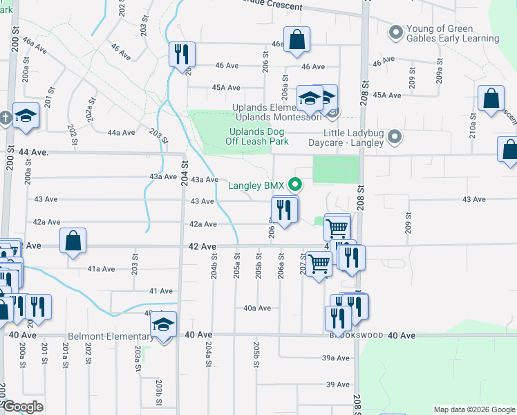 map of restaurants, bars, coffee shops, grocery stores, and more near in Langley