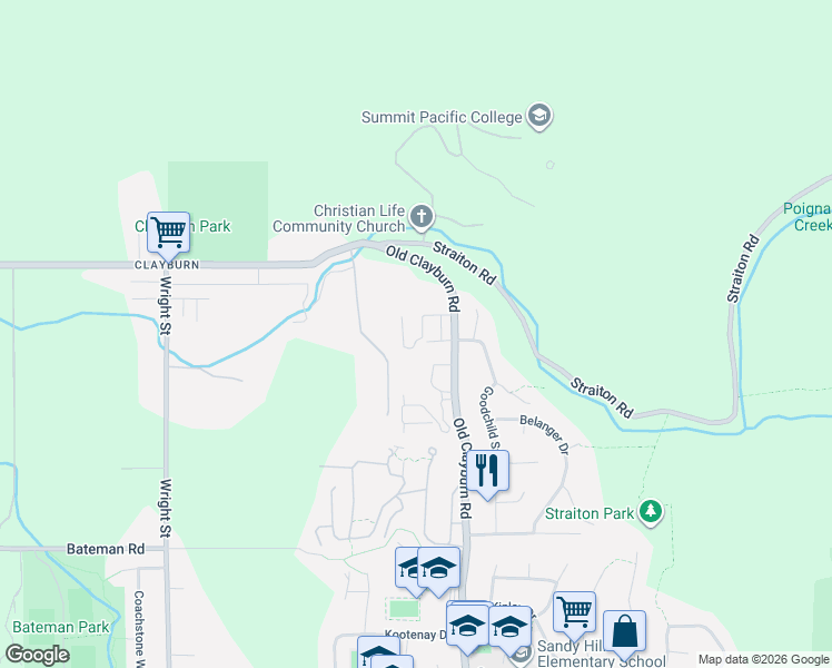 map of restaurants, bars, coffee shops, grocery stores, and more near 4325 Old Clayburn Road in Abbotsford
