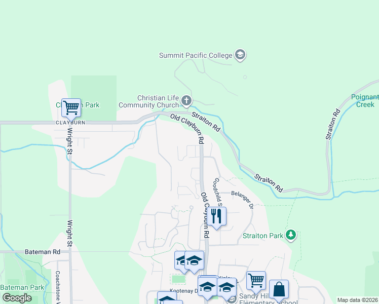 map of restaurants, bars, coffee shops, grocery stores, and more near 4325 Old Clayburn Road in Abbotsford