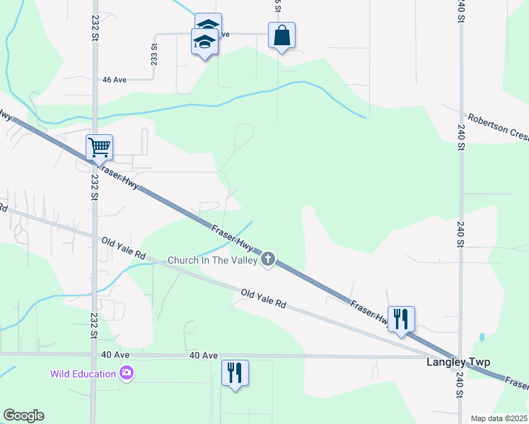 map of restaurants, bars, coffee shops, grocery stores, and more near 23591 Fraser Highway in Langley Township