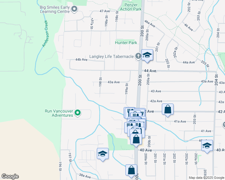 map of restaurants, bars, coffee shops, grocery stores, and more near 19943 43 Avenue in Langley