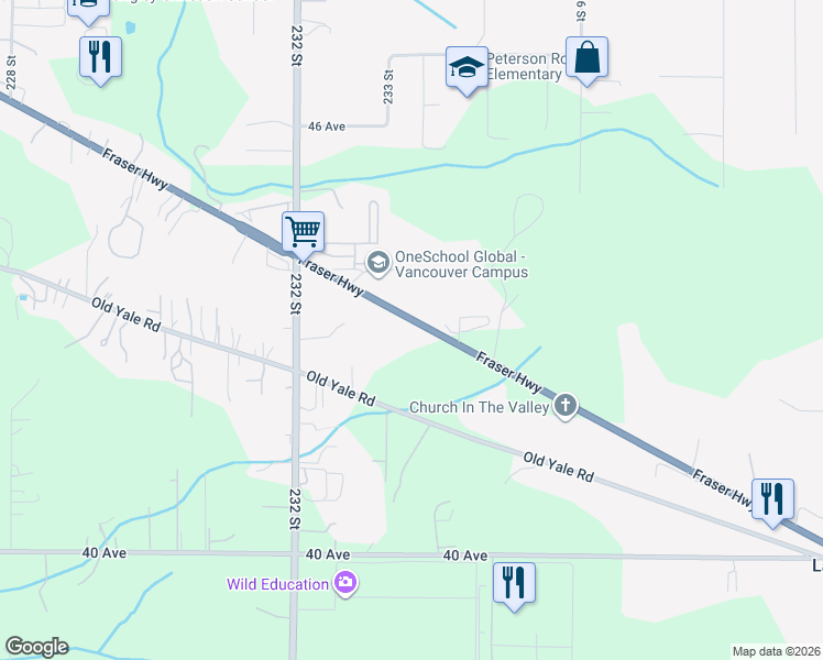 map of restaurants, bars, coffee shops, grocery stores, and more near 23360 Fraser Highway in Langley