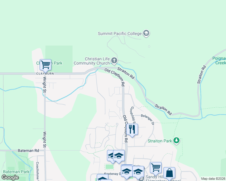 map of restaurants, bars, coffee shops, grocery stores, and more near 4325 Old Clayburn Road in Abbotsford