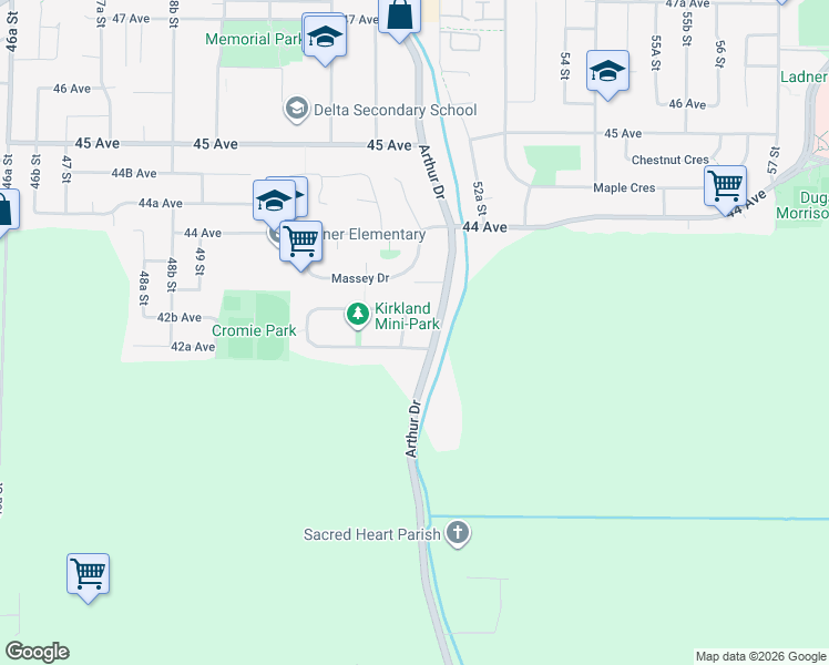 map of restaurants, bars, coffee shops, grocery stores, and more near in Delta