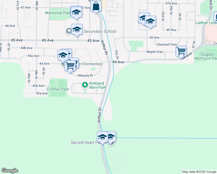 map of restaurants, bars, coffee shops, grocery stores, and more near 4274 Arthur Drive in Delta