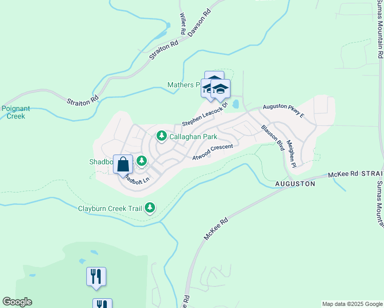 map of restaurants, bars, coffee shops, grocery stores, and more near 36214 Auguston Parkway South in Abbotsford